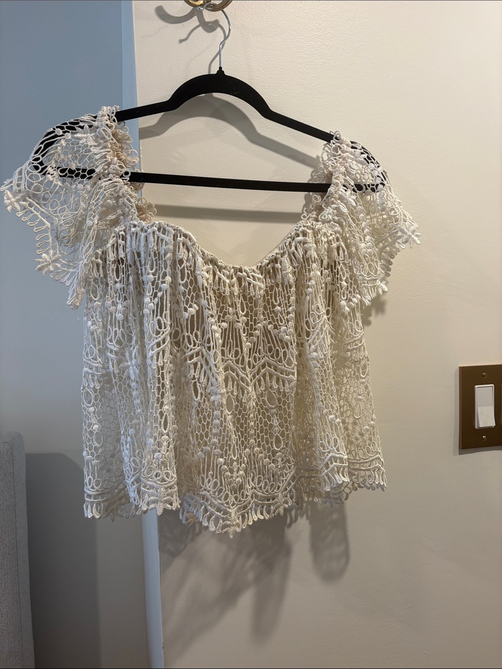 Stone Cold Fox Cream Crochet Peasant Blouse